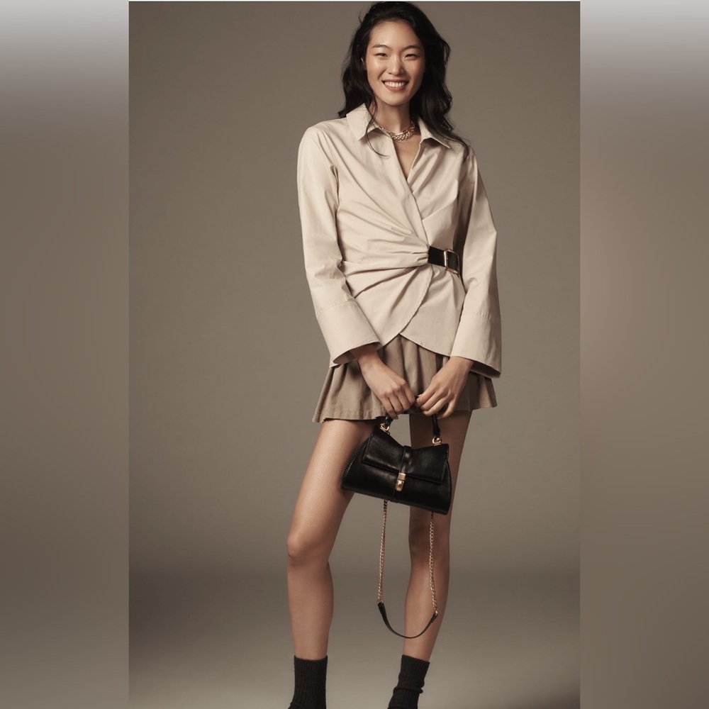Anthropologie Beige Wrap-Style Blouse